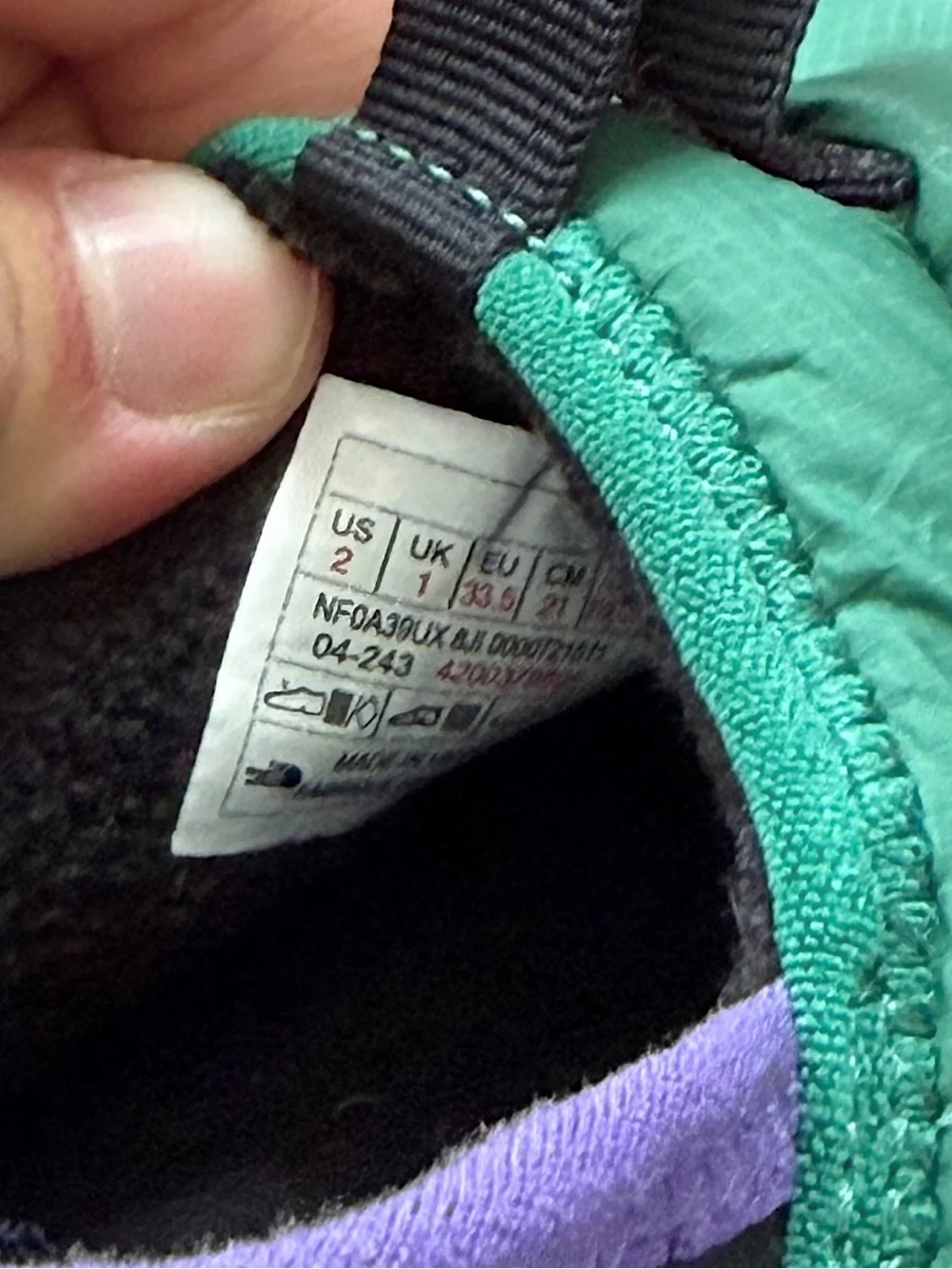 North Face Thermoball Traction Mule II Camp Booties in Evergreen / Peak Purple